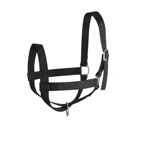 Cow Halter Cattle Halters Calf Halter with Leading Rope，Adjustable Nylon Livestock Cattle Halter，for Miniature Horse Donkey Goat Foal (Black, Small) - color: Black, size: Small