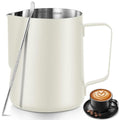 Milk Frothing Pitcher Stainless Milk Cup with Art Pen (White, 350, Milliliters) - color: White