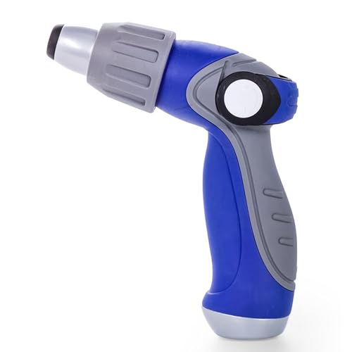 Camco 41986 Thumb Lever Knob Flow Control Spray Nozzle with Adjustable Spray Patterns and Rubber Comfort Grip, Fits All Standard Sized Hoses, Blue - style: Thumb Lever Nozzle