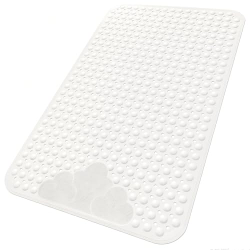Extra Large Shower Foot Scrubber Mat, Yonala 47x33 Inch Non Slip Shower Mats for Elderly, Anti Slip Shower Mat with Suction Cups, Soft Trimmable TPE Shower Mat for Walk in Shower Stall, Heavy Mat - color: White