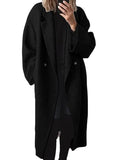 chouyatou Women's Winter Double Breasted Wool Coat Long Sleeve Notch Lapel Long Trench Coat - color: Black, size: XX-Large