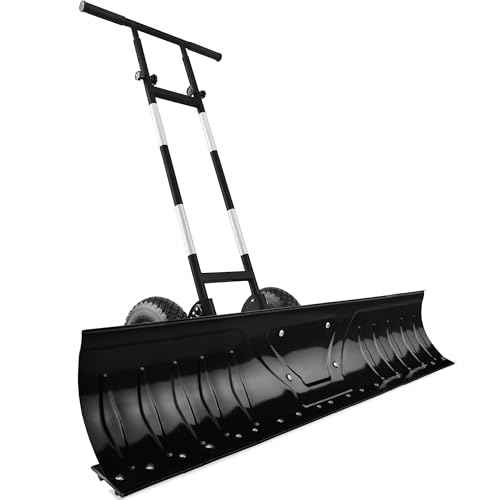 Best Choice Products 48in Heavy-Duty 2-Wheel Snow Pusher Hand Plow for Snow Removal w/Wheels, Adjustable Handle, Blade Angle - Black - color: Black, size: XL 48in w/Wheels