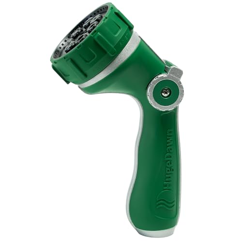 HugeDawn Garden Hose Nozzle with 7 Spray Patterns, Heavy Duty Metal Sprayer 30% Greater Water Flow for Watering, Car Wash, Outdoor Cleaning (Green) - color: Green
