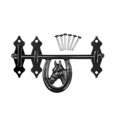 Heavy Duty Horseshoe Barn Door Latch, Stall Door Latch, Powder Coated Black, Hardware Included