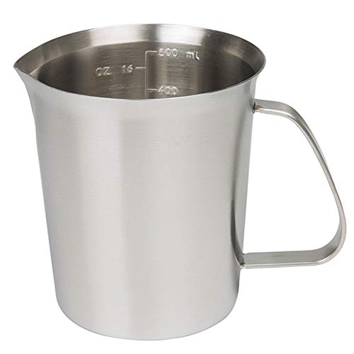 Stainless Steel Measuring Cup (16 Ounce/ 0.5 Liter- 2 Cup), Milk Frothing Pitcher, Steaming Pitcher, Milk Frothing Cup Jug with Marking with Handle for Espresso Machines, Latte Art - size: 16 OZ (500ML)