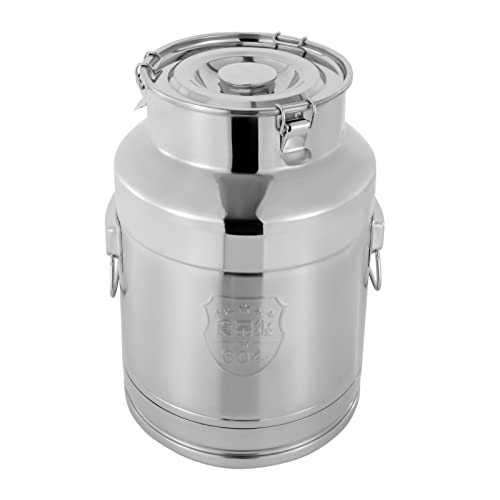 DYNAMI 7.4Gal 304 Stainless Steel Milk Can with Airtight Lid and Handles,Anti-Leak Liquid Storage Barrel,Food Grade Container for Liquid,Solid Storage and Transport,Large Opening for Easy Cleaning - size: 7.4Gal
