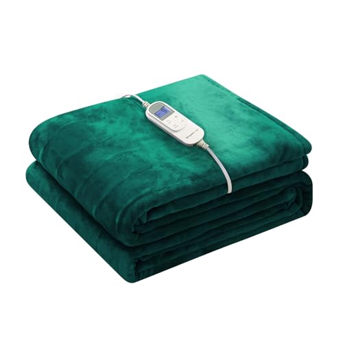 Wapaneus Foot Pocket Heated Blanket Electric Throw with 10 Heating Levels and 4 Timer Settings 4 Hours Auto Shut Off, Flannel Fast-Heating Heated Throw 50" x 60", Machine Washable, Vintage Green - color: Vintage Green, size: 50*60in