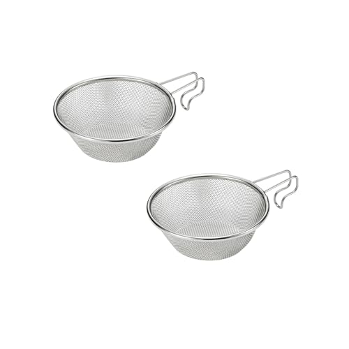 CAMPINGMOON 2 Pack 310ml Camping Colander 304 Stainless Steel Small Food Strainer with Handle Stackable Sierra Cup Mesh Sieve Rice Noodles Backpacking Outdoor Cookware S-213-2P