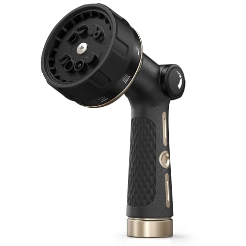 RAINPOINT Garden Hose Nozzle - 100% Heavy Duty Metal Thumb Control Spray Nozzles for Garden Hose High Pressure, 10 Pattern Water Hose Nozzle for Car Wash, Watering Lawn, Pets, Midnight Black - color: Midnight Black
