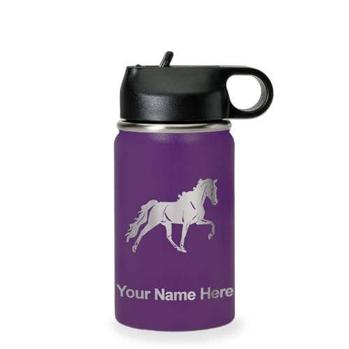 LaserGram Personalized 12oz Water Bottle, Horse (Dark Purple) | Engraved Gift, Vacuum Insulated Stainless Steel, Flip-Top Straw Lid, Laser Engraved With Your Name - color: Dark Purple, size: 12 Ounces