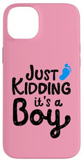 iPhone 14 Plus Just Kidding It's a Boy Pink Gender Reveal Party Supplies Case
