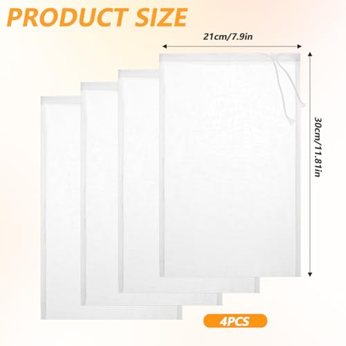 4 Pack Nut Milk Bag 12 x 8 Inch Nut Bag Strainer Reusable Nylon Cloth | Bags for Straining 200 Mesh Fine Mesh Bags for Straining Fruit Juice Coffee Yogurt Cheese Tofu Cold Brew Filter