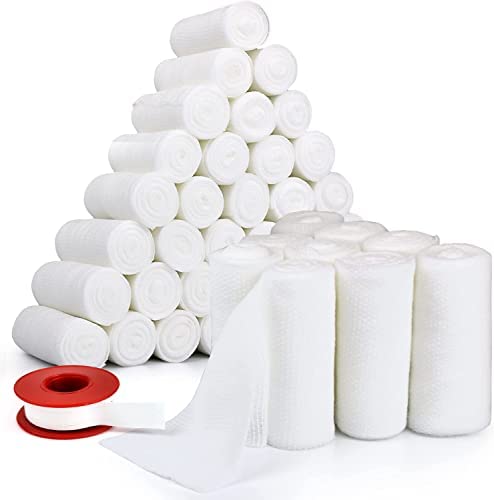 Gauze Rolls -Medical Tape Included-Gauze Wrap - First Aid Supplies - Flexible,Stretchable, Breathable 4” x 4.1 Yards-Bandage Wrap for Wound Dressing –20 Rolls. - size: 4" Pack of 20 Rolls