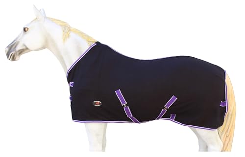 Challenger Horse Soft Fleece Cooler Exercise Blanket Show Sheet Wicks Moisture 4391 - color: Black / Purple-White Trim, size: 66 inches