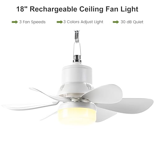 18" Portable Canopy Tent Fan Light with Remote for Outdoor Gazebo | Wireless Battery Operated, 40 dB Quiet Operation for Patio Camping RV - size: 18" Ceiling Fan