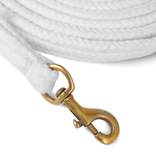 Jeffers Equine 25' Braided Cotton Lunge Line – Soft & Durable Training Rope with Heavy Duty Swivel Snap & Rubber Stop for Secure Grip – Ideal for Travel, Lunging & Horse Training – White