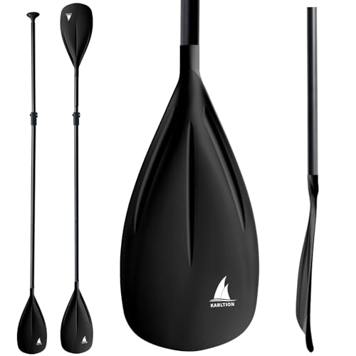 Karltion SUP Paddle - 3-Piece Adjustable Aluminium SUP Paddle with Glass Fiber Blade for Surfing, Floating, Water Sports - color: Black and Black