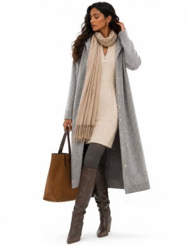 CiCiBird Womens Fall Long Cardigan Sweater Hooded Button Coat | Side Pockets, Loose Midi Length, Cozy Texture, Soft Lightweight Knit, Lounge To Outdoor Wear, Daily Layering, House Coat - color: Grey, size: X-Large