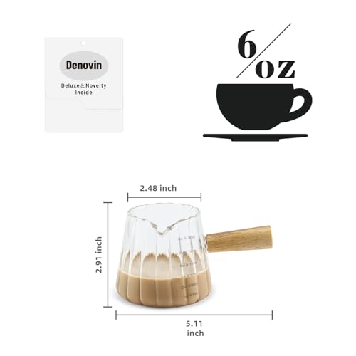 Glass Measuring Cup, 6oz Creamer Pitcher with Wood Handle | Creative Milk Frothing Pitcher Creamer Shot Glass (Transparent) - color: Transparent