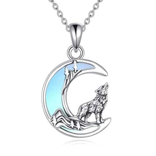 Snake Moon Necklace - 925 Sterling Silver Moon Pendant Necklace - Snake Jewelry for Women - style: Wolf