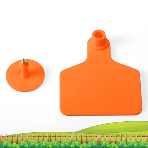 Lothee 100 Pcs Blank Cattle Ear Tags Large Plastic Precision Animal Identification Blank Livestock Ear Tags for Cattle Cow Horse Dog Pig Goat Sheep Farm Management (Orange) - color: Orange