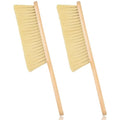 2 Pieces Woooden Dust Brush Hand Broom Bench Brush with Long Wood Handle Whisk Broom Soft Bristle Brush for Counter Bed Sofa Car Fireplace Clothes Household Cleaning - color: Khaki