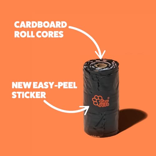 Tuff Pets Dog Poop Bags Rolls with Handles, Extra Thick Poop Bags for Dogs | 16 Rolls of Heavy Duty Doggie Poop Bags, Fits Any Standard Dispenser - style: Orange- Cornstarch