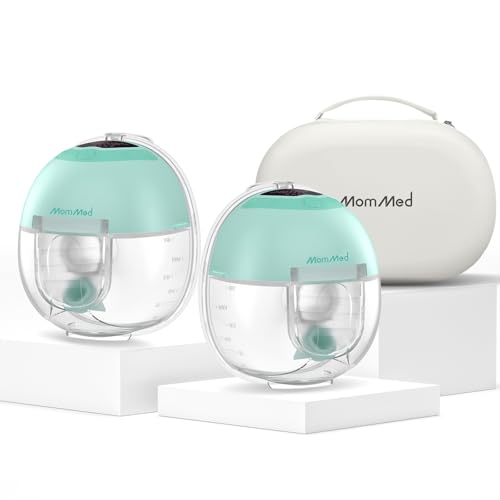 MomMed S33 Wearable Breast Pump with Case, Hands-Free Double Electric, 6oz | Ultra Quiet 45dB In-Bra Pump, Night Light, One-Tap Pause, Leakproof, BPA Free, 17/19/21mm Flange Inserts for Work Travel - color: Green