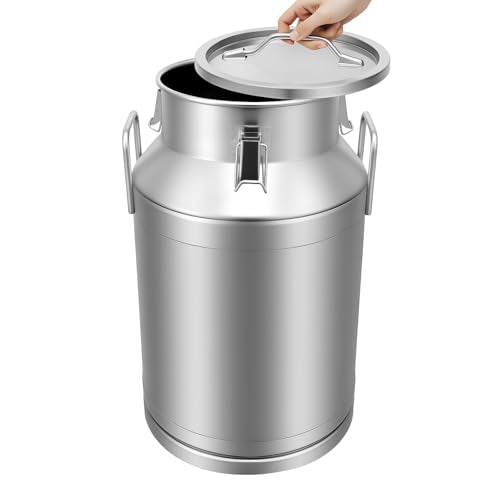 DYNAMI 10.6Gal Stainless Steel Milk Can with Sealed Lid and Handles,Anti-Leak Liquid Storage Barrel,Food Grade Container for Milk, Liquid,Solid Storage and Transport,Large Opening for Easy Cleaning - size: 10.6Gal