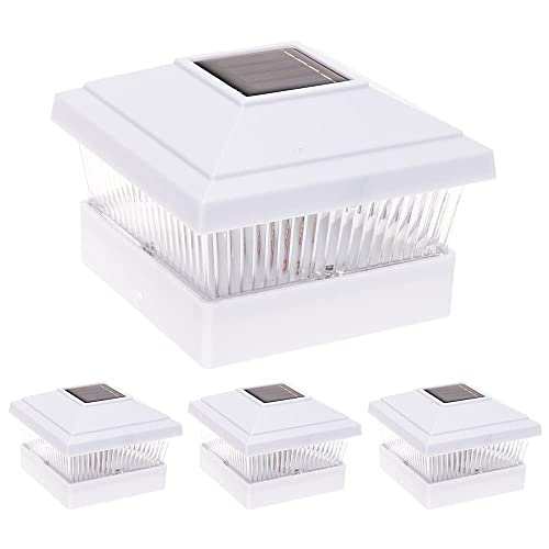 GreenLighting Classic Solar Post Cap Lights - Fits 5x5 PVC/Vinyl Outdoor Solar Powered Post Cap Light, Fence, Deck, Garden - Bright LED, Waterproof White 4 Pack - color: White Classic, size: 4 Pack