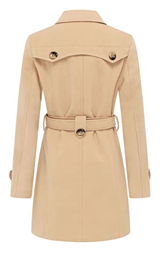 wantdo Women's Double Breasted Pea Coat Winter Mid-Long Trench Coat | Lapel Collar Jacket,Outwear,Windproof Dress Coat,for Fall Spring,Casual Daily Wear,Adjustable Belt - color: Khaki, size: Large