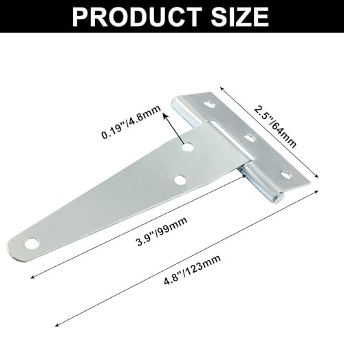 Murtenze 6Pack 4 Inch Silver T-Strap Shed Hinge | Barn Door Hinges, Heavy Duty Gate Strap Hinge, T Hinges for Barn Door, Shed or Wooden Fences - color: Silver, size: 4 Inch - 6Pack