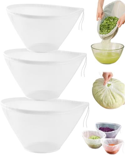 Organic Cheesecloth for Straining & Nut Milk Bag Set, 3 Pcs 3 Sizes | Reusable Fine Mesh Food Strainer Bag for Almond Milk, Yogurt, Coffee, Cheese Making, Juice & Cold Brew Filtering - color: 3 Pcs, 3 Sizes