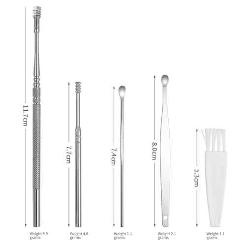 8 Pcs Ear Pick Earwax Removal Kit, Ear Cleaning Tool Set, Ear Cleaner Curette Ear Wax Remover Tool with a Cleaning Brush (Sliver) - color: Sliver