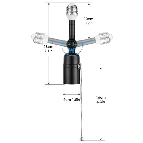 Onite 2-Pack Light Socket Extender - 360° Swivel & 270° Tilt with Pull Chain, Heavy Duty 11lbs Support, E26/E27 Adapter for Security Cameras, Heat Lamps & Vintage Fixtures, UL Listed (7.5 Inch)