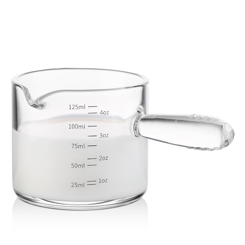 Bincoo Espresso Glass, 150ML Cups with Handle and Dual-Scale, V-Shaped Mouth Measuring Cup, Perfect for Shots and Milk Froth (1)
