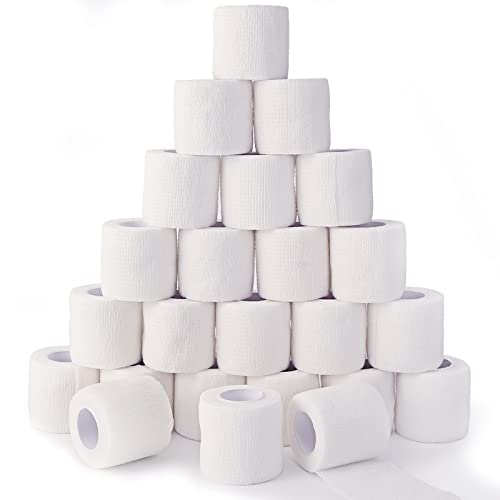 24 Pack White Self Adhesive Bandage, 2” x 5 Yards Medical Wrap, Cohesive Bandage Wrap, White Tape Baseball, Self Stick Bandage Tpae, First Aid Gauze for Ankle, Leg, Arm - color: White, size: 2 Inch