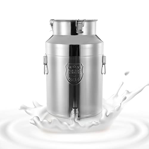 35L/9.24Gal Milk Can with Faucet, 304 Stainless Steel Milk Transport Cans Wine Pail Bucket Tote Jug Pot Oil Liquid Storage Barrel with 2 Handles Milk Container with Lid for Grain Wine Liquid - color: 35l-9.24gal With Faucet