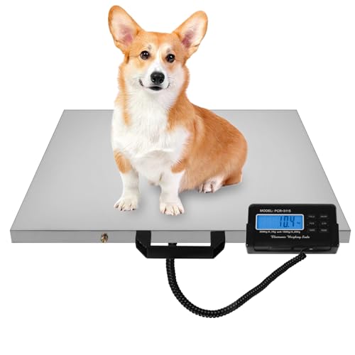 Digital Livestock Scale 660Lbs x 0.2Lbs,21'' x 17'' Veterinary Scale Pet Vet Scale Stainless Steel Platform Animal Scale,Electronic Postal Scale, Industrial Floor Scale