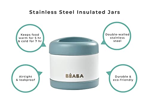 Beaba Stainless Steel Insulated Food Jar 10 oz, Kids insulated, Lunch Containers, Leakproof, Wide Opening, Suitable for Hot and Cold Foods (Midnight) - color: Midnight