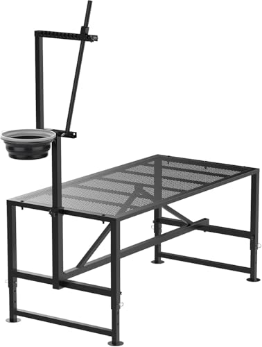 600 Lbs Goat Milking Stand with Feed Bin, Heavy Duty Goat Stand for Milking, Hoof Trimming & Grooming, Adjustable Goat Stanchion for Sheep and Goats, Iron Black - color: Black, size: L-47*23 Inch