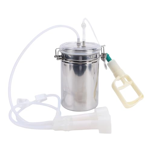 Manual Milking Machine, 2000ML Stainless Steel Bottle Milking Kit, Automatic Goat Cow Pulsation Vacuum Milker, Portable Cow Hand Vacuum Pump for Milk Plant Farm