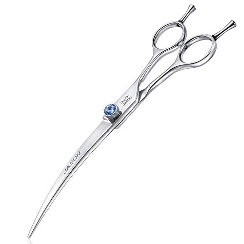 JASON Curved Dog Grooming Scissors - 7" Cats Trimming Shears Right Handed | Ergonomic Pets Shear with Offset Handle and a Jewelled Screw for Right Handed Groomers, Sharp, Comfortable, Gift - size: 7.0", style: Curved