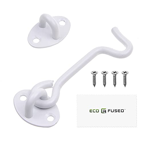 Eco-Fused 4-inch Heavy Duty Hook and Eye Latch - 1x Barn Door Lock (White), 4X Mounting Screws - Powder Coated Stainless Steel Hooks for Door, Windows, Sheds, Fences, Gates, Closets, Cabinets - color: 1 set: 4 inch - White