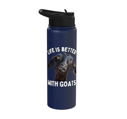 Funny Life is Better with Goats Whisperer Goat Lover Kids Stainless Steel Insulated Water Bottle - color: Navy Blue