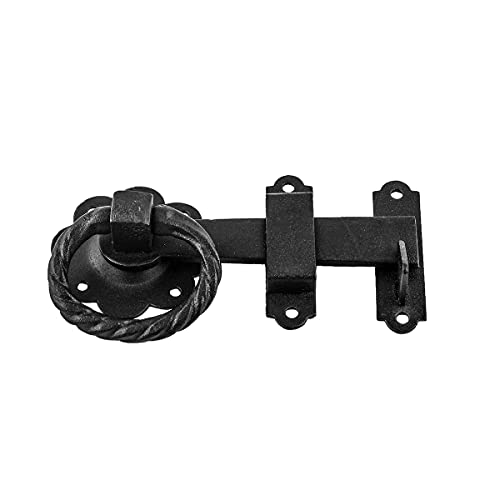 Renovators Supply Manufacturing Black Wrought Iron Floral Ring Pull Gate Latch Fence Door Lock with Mounting Hardware - color: Wrought Iron Floral, size: Pack of 1