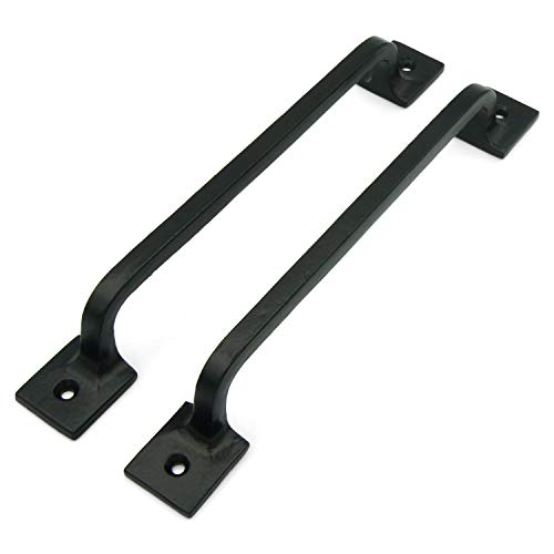 CRAFTSMAN ROAD Black Cast Iron Pull Handles 9 inch (Squared Base, Set of 2) - Cabinet Door Handles, Gate Handle Pull, Barn Door Hardware, Grab Handles - size: 9 Inch
