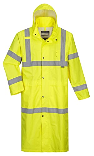 Portwest UH445 Men's Classic Raincoat Waterproof Hi Vis Reflective Long Rain Jacket ANSI Class 3 Yellow | Yellow, X Large, ANSI/ISEA 107 Class 3, Regular Fit, 100% Polyester, Inner Elasticated Cuff, 2 Side Zipper Pockets, Zip Front - color: Yellow, size: