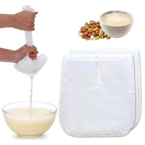 Nut Milk Bag Reusable 2 PCS 12" x 10" Food Strainer Nut Bags for Straining Almond/Soy Milk Greek Yogurt Professional for Cold Brew Coffee Tea Beer Juice Fine Nylon Mesh Cheesecloth - color: 2 pcs