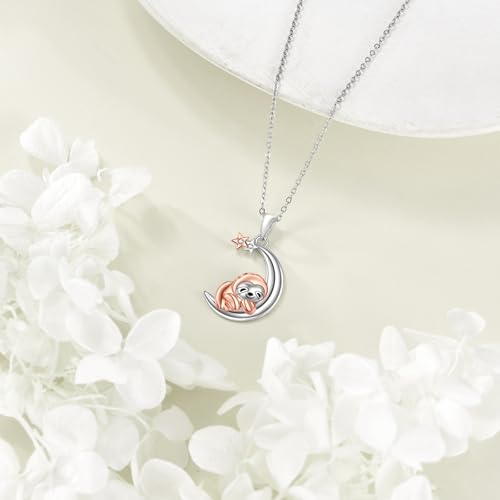 Snake Moon Necklace - 925 Sterling Silver Moon Pendant Necklace - Snake Jewelry for Women - style: Sloth